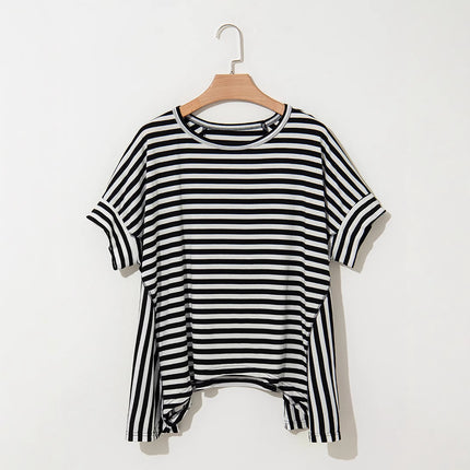 Round Neck Short Sleeve Pullover All-matching Striped Printed T-shirt