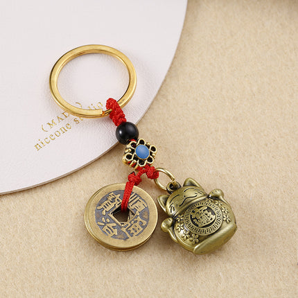 Brass Creative Fortune Cat Keychain Copper Wire Pendant