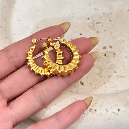 18K Real Gold Plated Titanium Steel Vintage Retro Gear Dancer Simple Earrings