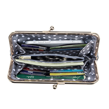 European And American Retro Clip Bag Long Clutch Wallet