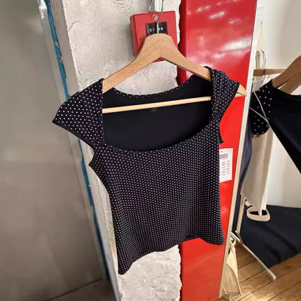 Women's Black Polka Dot Short Sleeve T-shirt