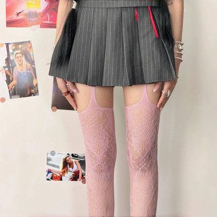 Lace Mesh Hollow Jacquard Black Silk Fishnet Stockings