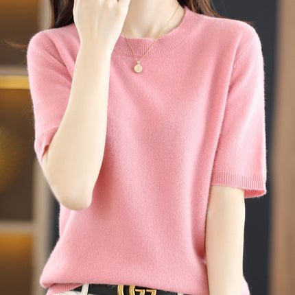 Knitted Short Sleeve Loose T-shirt Inner Wear Sweater Non-cashmere Bottoming Shirt