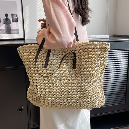 Summer Woven Shoulder Bag Ins Fashion Large Capacity Handbags With Zipper Women's Beach Bags