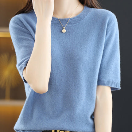 Knitted Short Sleeve Loose T-shirt Inner Wear Sweater Non-cashmere Bottoming Shirt