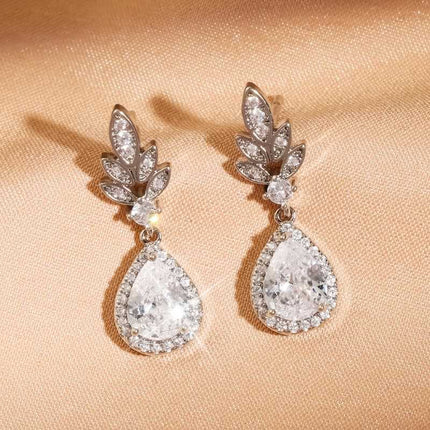 Fashion Inlaid Zircon Earrings Light Luxury High-end Bridal Wedding Dress Water Drop Earrings