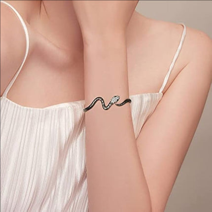 Snake-shaped Open-ended Bracelet White Gold Plated Zircon