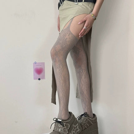 Lace Mesh Hollow Jacquard Black Silk Fishnet Stockings