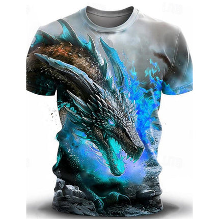 Men's Casual 3D Wind Dragon Printed Short-sleeved T-shirt
