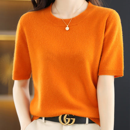 Knitted Short Sleeve Loose T-shirt Inner Wear Sweater Non-cashmere Bottoming Shirt