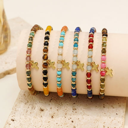 Women's Hand-woven Cross Natural Semi-precious Stone Bracelet