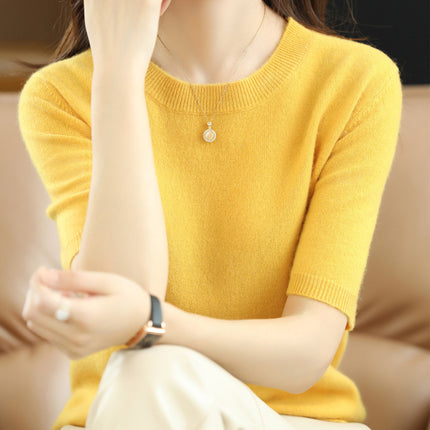 Knitted Short Sleeve Loose T-shirt Inner Wear Sweater Non-cashmere Bottoming Shirt