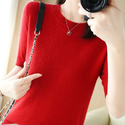 Knitted Short Sleeve Loose T-shirt Inner Wear Sweater Non-cashmere Bottoming Shirt