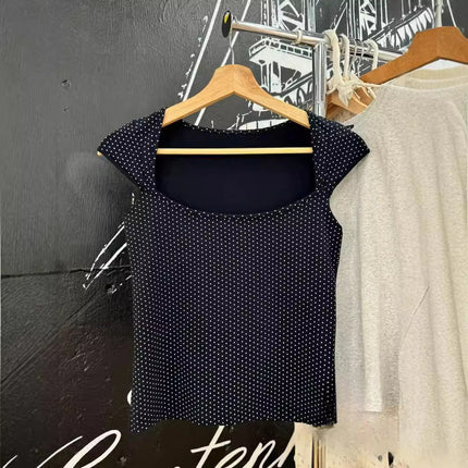 Women's Black Polka Dot Short Sleeve T-shirt