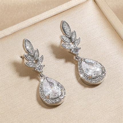 Fashion Inlaid Zircon Earrings Light Luxury High-end Bridal Wedding Dress Water Drop Earrings