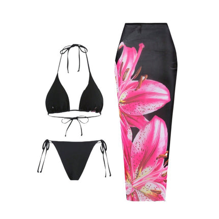 New Printed Swimsuit Bikini Slim Wrap Skirt Three-piece Set For Women