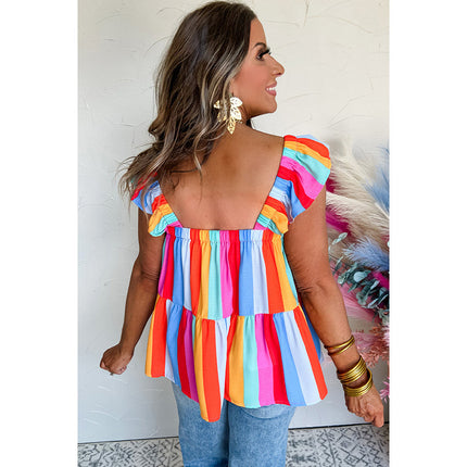 Spring And Summer New Pullover Square Collar Vest Women's Contrast Color Striped