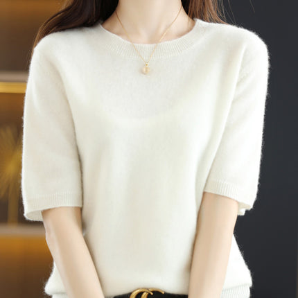 Knitted Short Sleeve Loose T-shirt Inner Wear Sweater Non-cashmere Bottoming Shirt