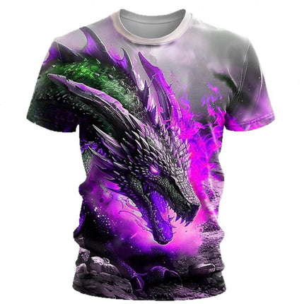 Men's Casual 3D Wind Dragon Printed Short-sleeved T-shirt