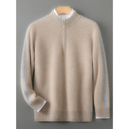 Sheep Wool Sweater Half-height Zip Round Neck Knitted Sweater