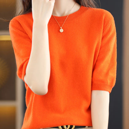 Knitted Short Sleeve Loose T-shirt Inner Wear Sweater Non-cashmere Bottoming Shirt