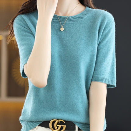 Knitted Short Sleeve Loose T-shirt Inner Wear Sweater Non-cashmere Bottoming Shirt