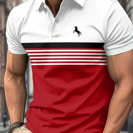 Men's Casual Striped Color Block Design Sports Style Collar Golf Shirt