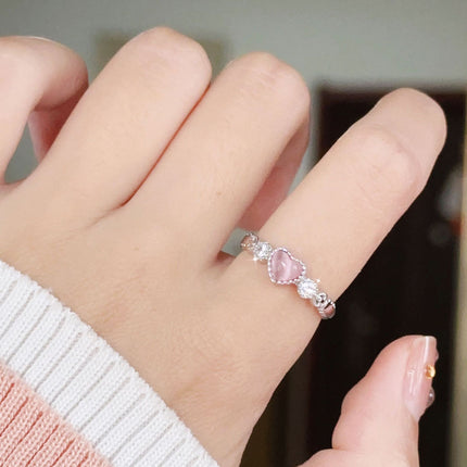 Pink Opal Love Heart-shaped Ring Women's Design Sense Niche