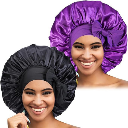 Satin Round Cap Bow Elastic Wide-brimmed Ribbon Nightcap