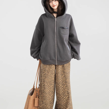 Playful Hooded Zipper Sweatshirt With Women's Fleece