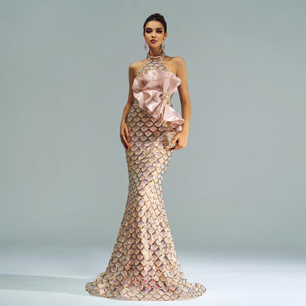 Halter Sequined Mermaid Evening Dress