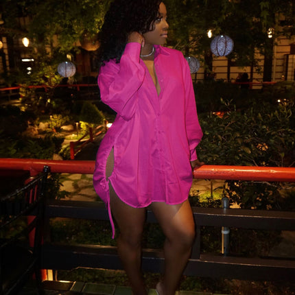 European And American Women's Clothing Sexy Long-sleeved Shirt Dress Crimp Loose Autumn