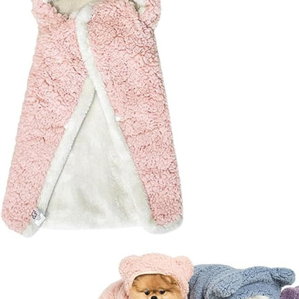 Teddy Bear Pet Cape Blanket With Hood, Polar Fleece Dog Cape Blanket Costume, Winter Snuggie For Dogs Cats
