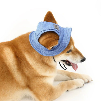 Pet Hat With Ear Holes For Medium Small Dogs Adjustable Summer Pets Dog Outdoor Sun Cap Cat Puppy Denim Color Canvas Visor Caps