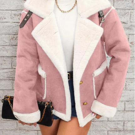 Lapel Plush Jacket, Winter Warm Casual Outwear, Women's Clothing