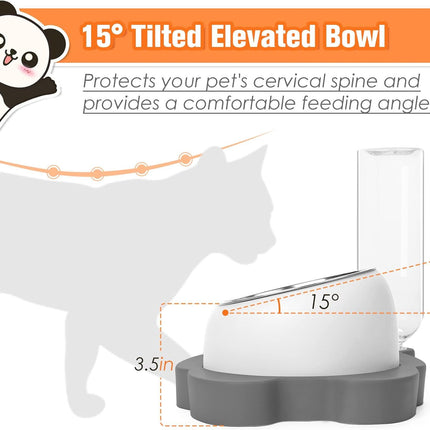 Elevated Dog Cat Bowls Tilted Cat Food And Water Bowl Set Raised Stainless Steel Cat Bowls With Automatic Water Dispenser Bottle For Cats And Small Dogs Kitten Puppy