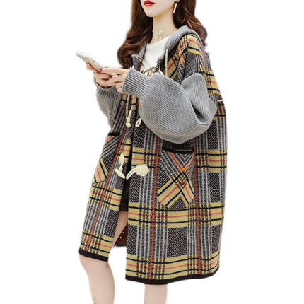 Hooded Knit Cardigan Women's Loose Mid-length Coat