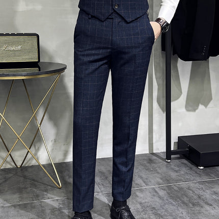 Men's Plaid High-end Suit Pants Korean Slim Straight Casual Pants