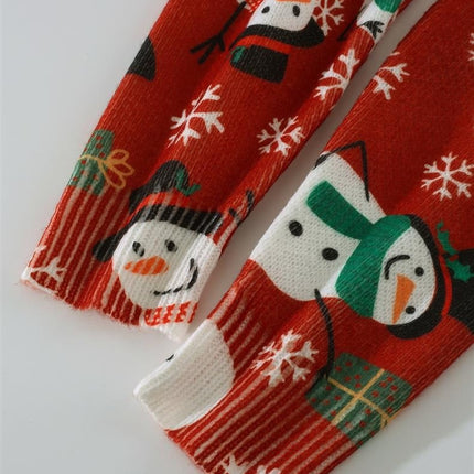 Christmas Snowman Red Festive Round Neck Sweater