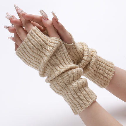 30-length Striped Gloves New Autumn And Winter Wool Sleeve Knitted Warm Fingerless Oversleeve