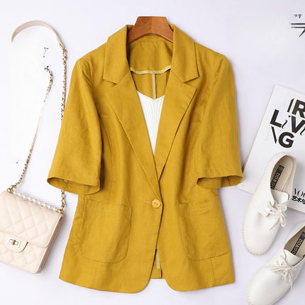 Women's Short-sleeved Cotton And Linen Versatile Short Top Thin Coat