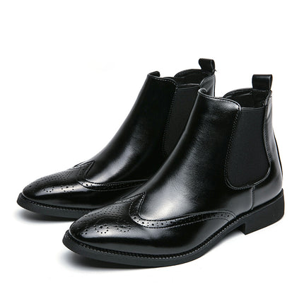 High-top Leather Shoes Men's Pointed Chelsea Booties