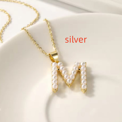 Personalized Initial Pendant With Initial Pearl Necklace Gold Monogram