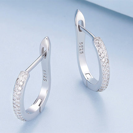 Sterling Silver S925 Simple Zircon Ear Clip White Gold Plated Smooth
