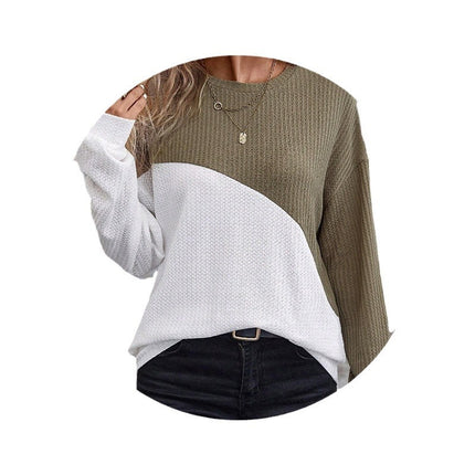 Contrast Color Loose Sweater T-shirt Long Sleeve Top