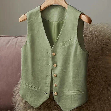 Ladies' Casual Elegant Waist Cinched Linen Jacket Vest