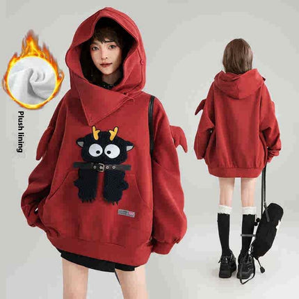 Girl Like Cartoon Embroidered Hooded Sweatshirt For Women