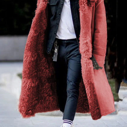 Autumn And Winter Long Thick Furry Coat Lapel Frosted Velvet Keeps Warm