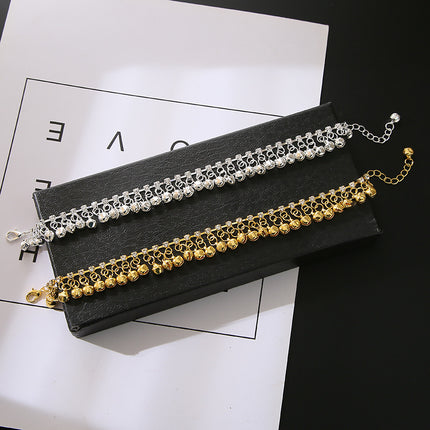 Hawaii Beach Ethnic Retro Gold Silver Alloy Bell Tassel Anklet