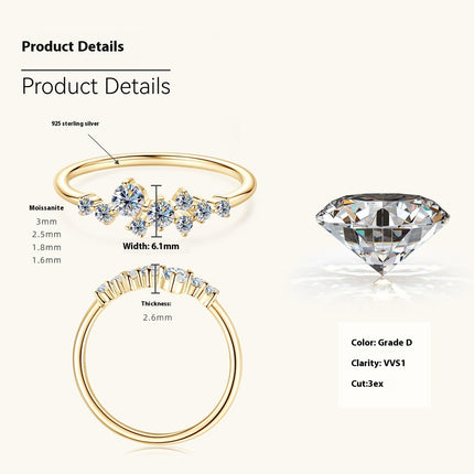 Moissanite Ring Women's Starry Sterling Silver